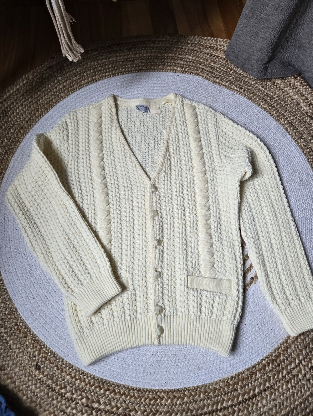 Vintage - Sears Cream Cable-Knit Button Cardigan Eclectic Grandpa style